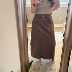 Brown High-Waist Maxi Skirt with Buckle Detail